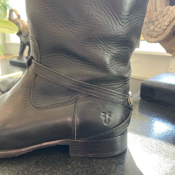 FRYE - Black Lindsay Vintage Plate Leather Knee-High Riding Boot SZ 9 - Picture 4 of 6
